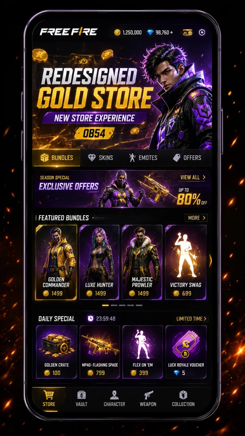 Free Fire redesigned Gold Store OB54 promotional art