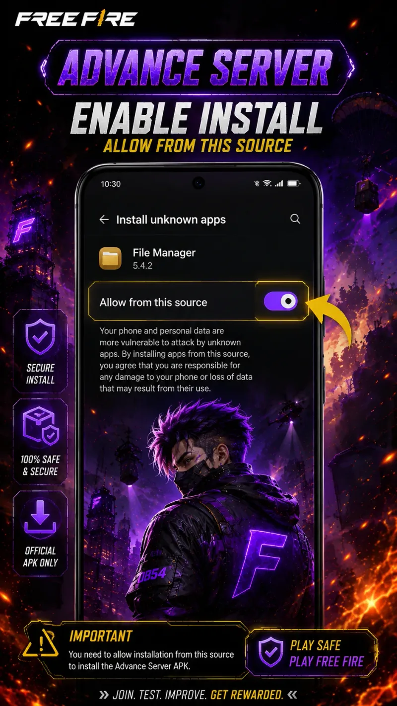 Unknown sources Allow installs for Free Fire Advance Server APK
